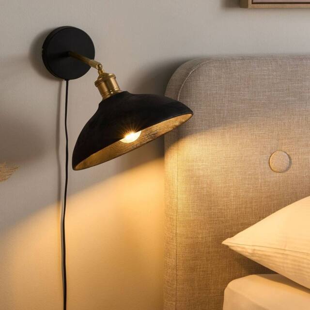 Wyld and Coco Mango Wood Cone Wall Lamp Black Brass Adjustable Rustic Modern - image 1