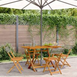 Berkfield Home Folding Garden Chairs 4 pcs Grey Poly Rattan & Solid Wood - thumbnail 2