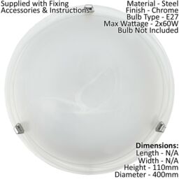 Loops Wall Flush Ceiling Light Colour Chrome Shade Glass Alabaster Bulb E27 2x60W in Clear - thumbnail 2