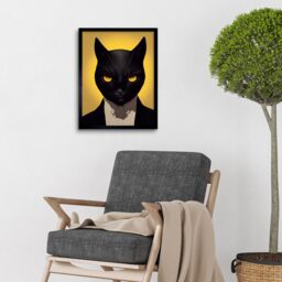 "Artery8 Wall Art Print Le Chat Noir Black Cat Tuxedo Yellow Portrait Art Framed - Size: W12"" x H16""" - thumbnail 2
