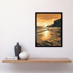 "Artery8 Wall Art Print Couple walking on the Beach at Sunset Art Framed in Black - Size: W12"" x H16""" - thumbnail 2