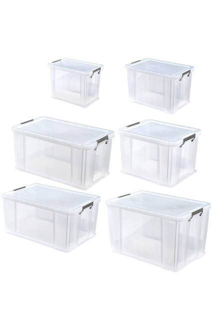 Whitefurze Set of 6 Allstore Storage Box with Lid & Silver Clamp - Clear - image 1