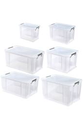 Whitefurze Set of 6 Allstore Storage Box with Lid & Silver Clamp - Clear - thumbnail 1