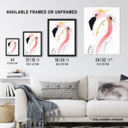 "Artery8 Flamingo Bird Black Pink Gold Modern Abstract Framed Art Print - Size: W12"" x H16""" - thumbnail 3
