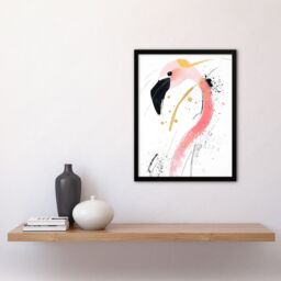 "Artery8 Flamingo Bird Black Pink Gold Modern Abstract Framed Art Print - Size: W12"" x H16""" - thumbnail 4