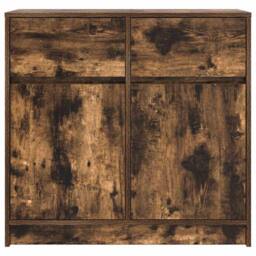 Berkfield Home Sideboard with Drawer Smoked Oak 80x34x76 cm Engineered Wood in Brown - Size: 80 x 34 x 76 cm - thumbnail 6