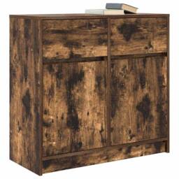 Berkfield Home Sideboard with Drawer Smoked Oak 80x34x76 cm Engineered Wood in Brown - Size: 80 x 34 x 76 cm - thumbnail 4