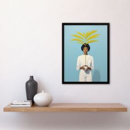 Artery8 Wall Art Print Presenting The Kentia Palm Simple Minimalist White On Blue Artwork Painting Art Framed in Black - Size: A4 - thumbnail 4