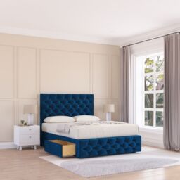 "Sloomy Watson Divan Bed Base No Drawers 12"" Footboard & 26"" Struts Headboard in Navy - Size: Small Single"