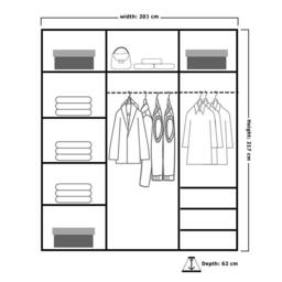 Sliding Wardrobes 4U Modern Mirror Sliding Wardrobe with Top LED Light W150cm x H217cm in Walnut - thumbnail 3