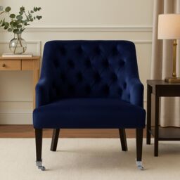 Orsina Classic Blue Velvet Chair, Mid Century Design Comfortable Armchair, Velvet Upholstered Modern Armchair