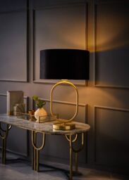 ValueLights Antonia Black Velvet & Gold Drum Shade Brushed Gold Oval Table Lamp & LED Bulb - thumbnail 2