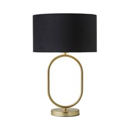 ValueLights Antonia Black Velvet & Gold Drum Shade Brushed Gold Oval Table Lamp & LED Bulb - thumbnail 6
