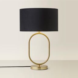 ValueLights Antonia Black Velvet & Gold Drum Shade Brushed Gold Oval Table Lamp & LED Bulb - thumbnail 3