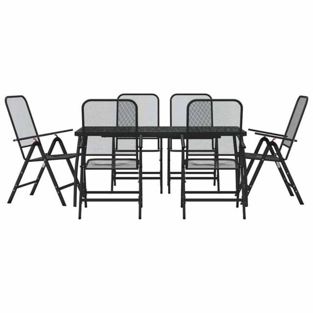 Berkfield Home 7 Piece Garden Dining Set Anthracite Metal Mesh in Black - image 1