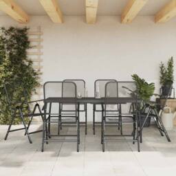Berkfield Home 7 Piece Garden Dining Set Anthracite Metal Mesh in Black - thumbnail 2