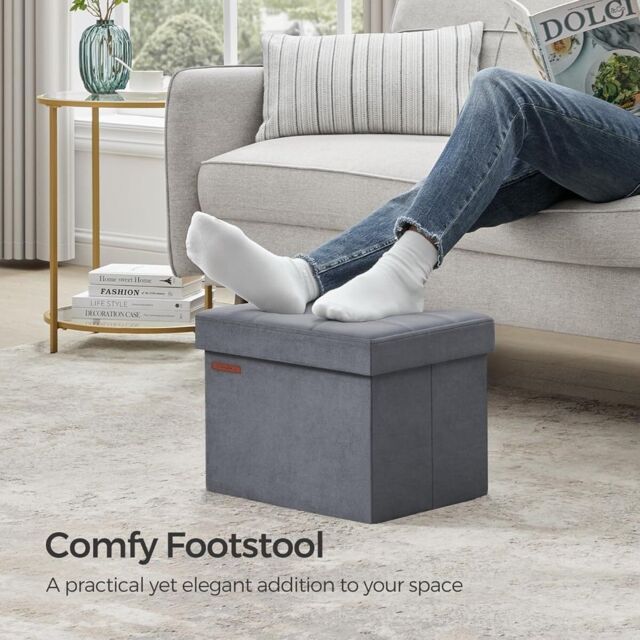 SONGMICS Compact Rectangular Foldable Storage Ottoman Foot Rest Bedroom in Grey - image 1