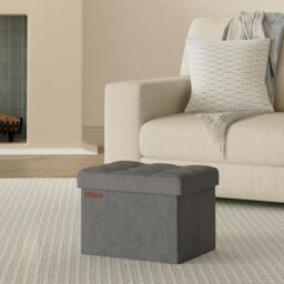 SONGMICS Compact Rectangular Foldable Storage Ottoman Foot Rest Bedroom in Grey - thumbnail 2