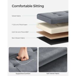 SONGMICS Compact Rectangular Foldable Storage Ottoman Foot Rest Bedroom in Grey - thumbnail 4