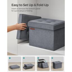 SONGMICS Compact Rectangular Foldable Storage Ottoman Foot Rest Bedroom in Grey - thumbnail 6