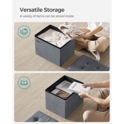 SONGMICS Compact Rectangular Foldable Storage Ottoman Foot Rest Bedroom in Grey - thumbnail 5