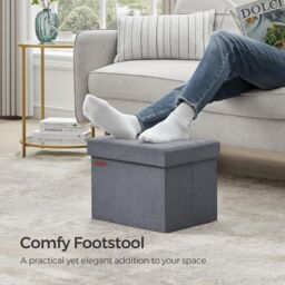 SONGMICS Compact Rectangular Foldable Storage Ottoman Foot Rest Bedroom in Grey