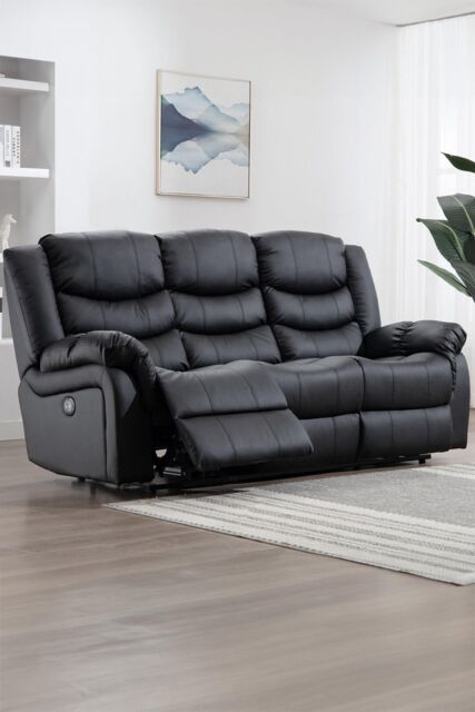 More4Homes Seattle 3 Seater Electric High Back Bonded Leather Recliner Sofa in Black - image 1