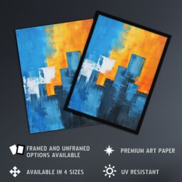 Artery8 Blue Orange Squares Abstract Cityscape Sunrise Framed Art Print - Size: A4 - thumbnail 2