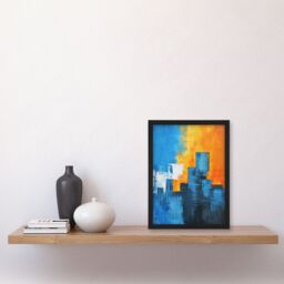 Artery8 Blue Orange Squares Abstract Cityscape Sunrise Framed Art Print - Size: A4 - thumbnail 4