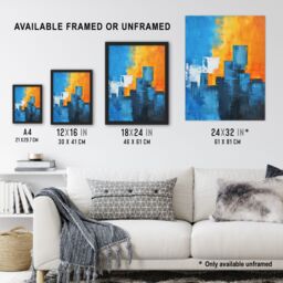 Artery8 Blue Orange Squares Abstract Cityscape Sunrise Framed Art Print - Size: A4 - thumbnail 3