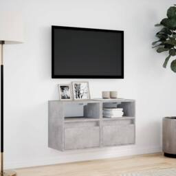 Berkfield Home TV Wall Cabinets with LED Lights 2 pcs Concrete Grey 41x31x45 cm - Size: 41 x 31 x 45 cm - thumbnail 4