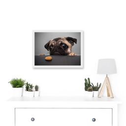 Artery8 Pug Dog Treat Cookie Eyes A4 Artwork Framed Wall Art Print in White - thumbnail 2