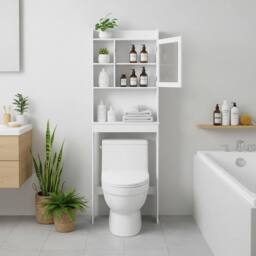 EONLION Over the Toilet Storage Cabinet Bathroom Storage Organizer Tall Shelf in White - Size: 100 cm - thumbnail 3