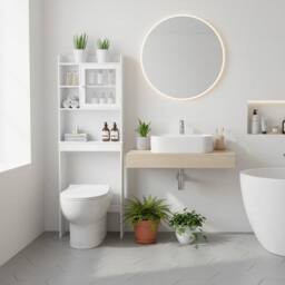 EONLION Over the Toilet Storage Cabinet Bathroom Storage Organizer Tall Shelf in White - Size: 100 cm - thumbnail 4