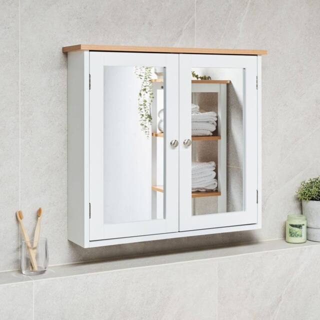 Wyld and Coco Wall-Mounted Mirror Cabinet White MDF 17x60 cm - image 1