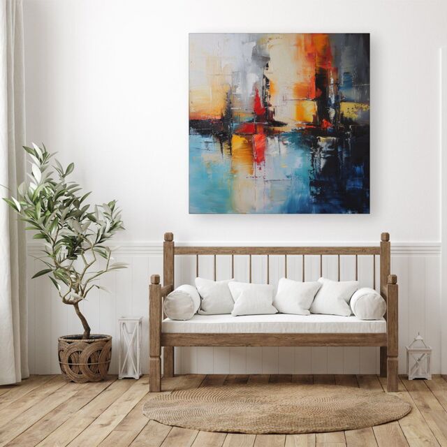 "Warren Reed - Designer Reflective Splendour: City In Abstract Canvas - Size: W30"" x H30""" - image 1