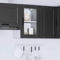 Berkfield Home Kitchen Wall Cabinet with Glass Door¬†Porto Black - thumbnail 4