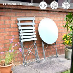 Bravich LTD Manarola 3 Piece Garden Foldable Metal Bistro Set in Grey - thumbnail 9