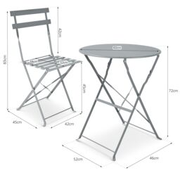 Bravich LTD Manarola 3 Piece Garden Foldable Metal Bistro Set in Grey - thumbnail 7