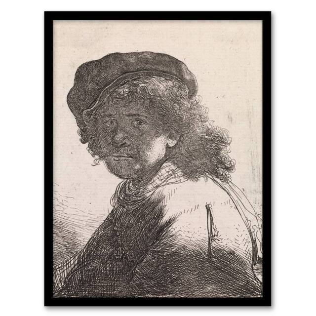 Artery8 Rembrandt van Rijn Self Portrait in a Cap & Scarf Framed Art Print in White - Size: A3 - image 1