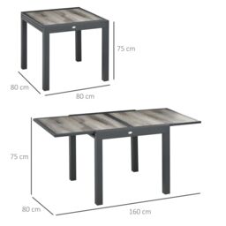 OUTSUNNY Extendable Outdoor Dining Table Aluminium Rectangle Patio Table in Grey - thumbnail 3