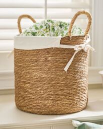 Dibor Natural Woven Seagrass Medium Indoor Storage Basket with Cotton Lining