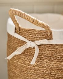 Dibor Natural Woven Seagrass Medium Indoor Storage Basket with Cotton Lining - thumbnail 3
