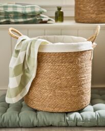 Dibor Natural Woven Seagrass Medium Indoor Storage Basket with Cotton Lining - thumbnail 2