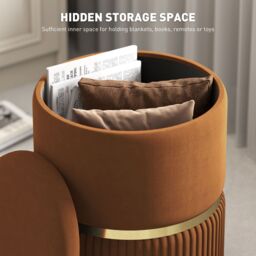 HOMCOM Round Pouffe Storage Footstool with Hidden Space in Light Brown - thumbnail 4