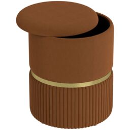 HOMCOM Round Pouffe Storage Footstool with Hidden Space in Light Brown - thumbnail 2