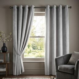 Luxury Living Velvet Thermal Blackout Eyelet Curtains Ready Made Pair in Silver - Size: 168 cm width x 183 cm drop - thumbnail 7