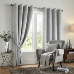 Luxury Living Velvet Thermal Blackout Eyelet Curtains Ready Made Pair in Silver - Size: 168 cm width x 183 cm drop - thumbnail 8