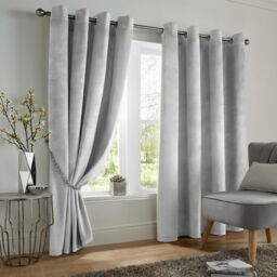 Luxury Living Velvet Thermal Blackout Eyelet Curtains Ready Made Pair in Silver - Size: 168 cm width x 183 cm drop - thumbnail 9