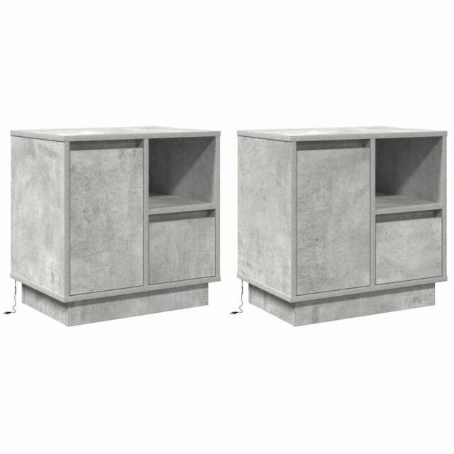Berkfield Home Bedside Cabinets with LED 2 pcs Concrete Grey 50x34.5x50 cm - image 1
